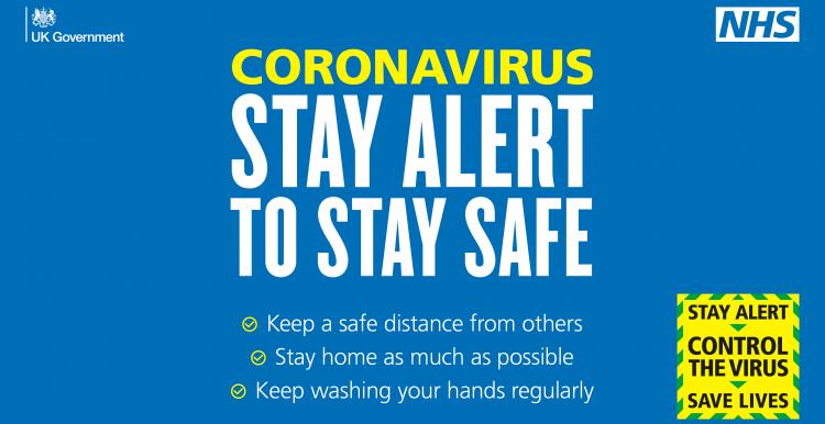 image reads: Coronavirus. Stay Alert to Stay Safe